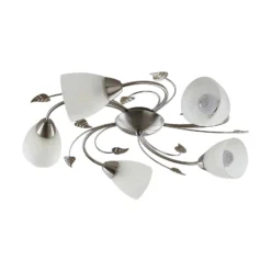 Plafón Lindby Yannie, 5 luces, 60cm, níquel/blanco, cristal