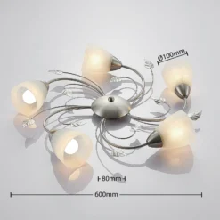 Plafón Lindby Yannie, 5 luces, 60cm, níquel/blanco, cristal