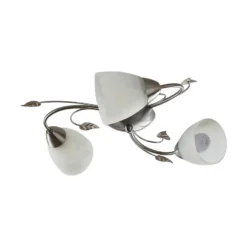 Plafón Lindby Yannie, 3 luces, 50cm, níquel/blanco, cristal