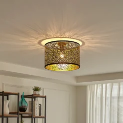 Plafón Lindby Yonah, dorado, metal, Ø 40 cm, E27