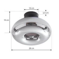 Plafón Lindby Zehra, Ø 28 cm, gris ahumado, cristal
