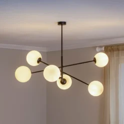 Plafón lineal, negro/ópalo, 6 luces