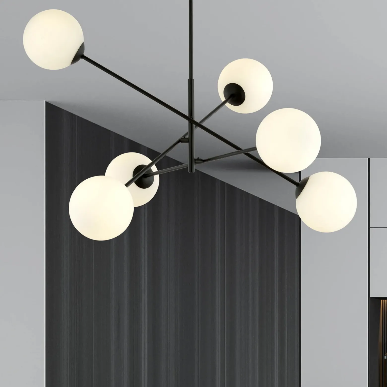 Plafón lineal, negro/ópalo, 6 luces
