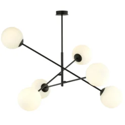 Plafón lineal, negro/ópalo, 6 luces