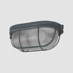 Plafón Lisanne, gris, ovalado, metal, cristal, E27