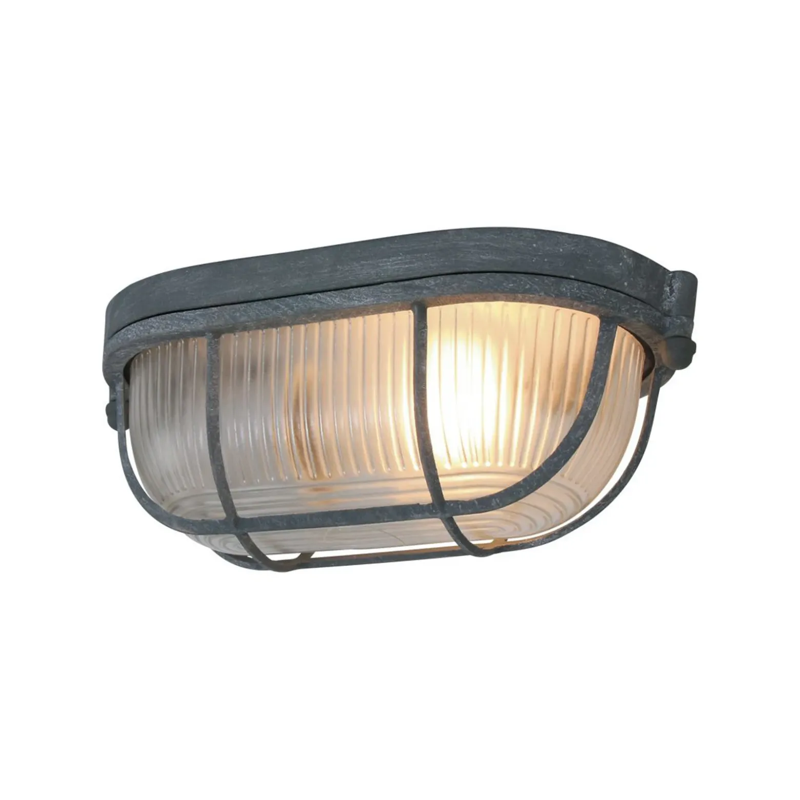 Plafón Lisanne, gris, ovalado, metal, cristal, E27