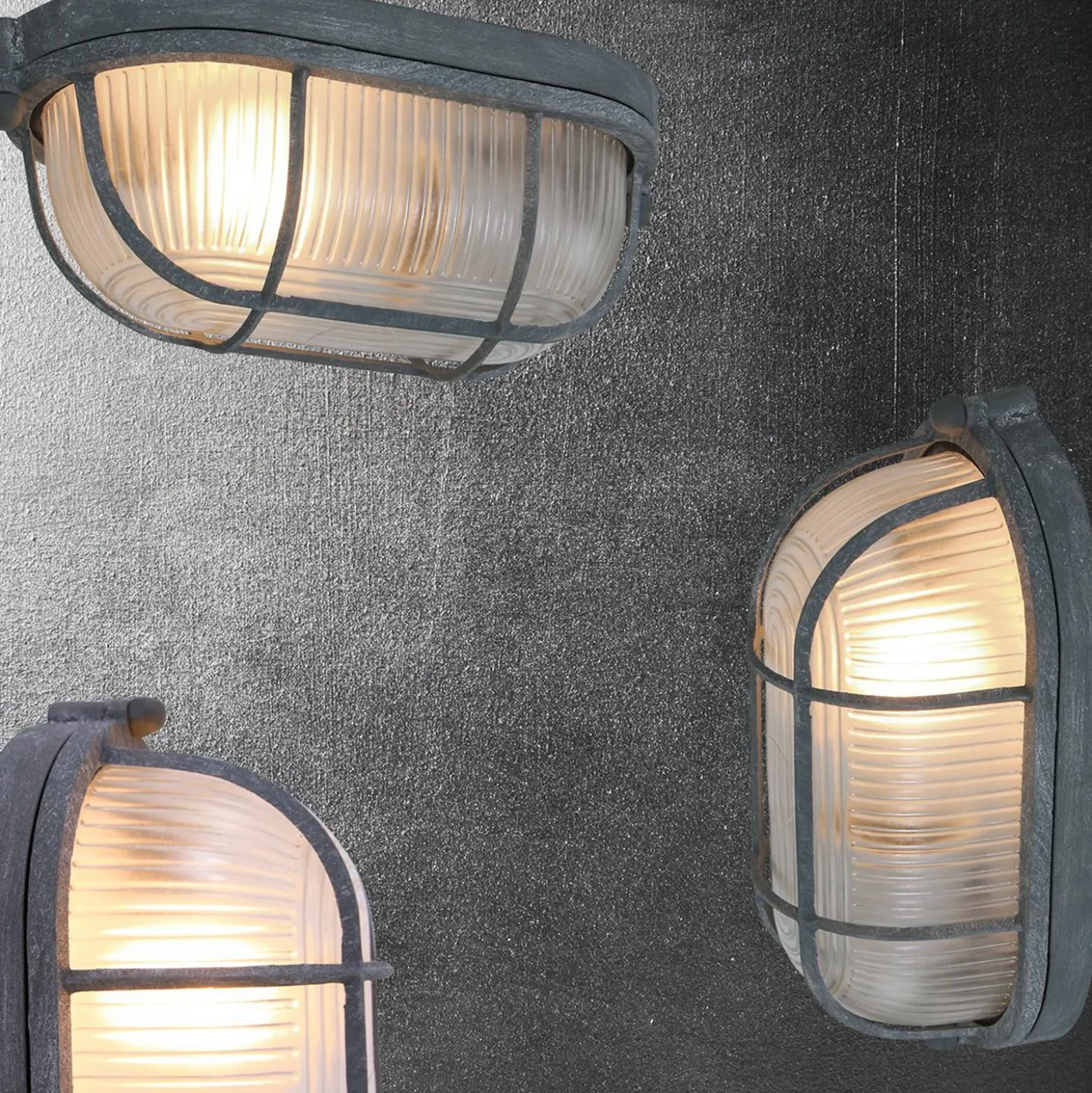 Plafón Lisanne, gris, ovalado, metal, cristal, E27