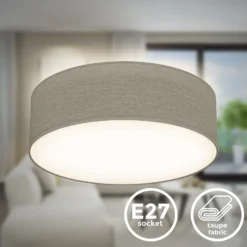 Plafón Litora, gris topo, Ø 30 cm, textil, E27