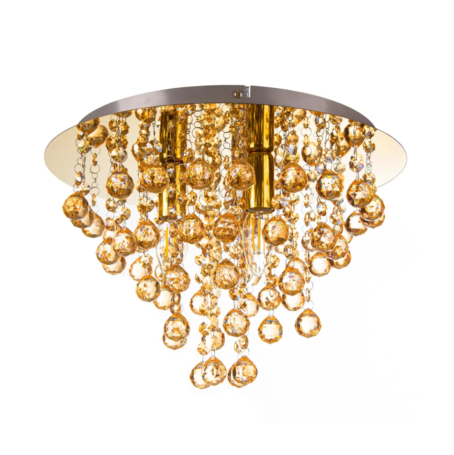 Plafón London, Ø 38 cm, 3 luces, color dorado, cristal acrílico