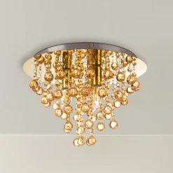 Plafón London, Ø 38 cm, 3 luces, color dorado, cristal acrílico