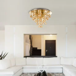 Plafón London, Ø 38 cm, 3 luces, color dorado, cristal acrílico