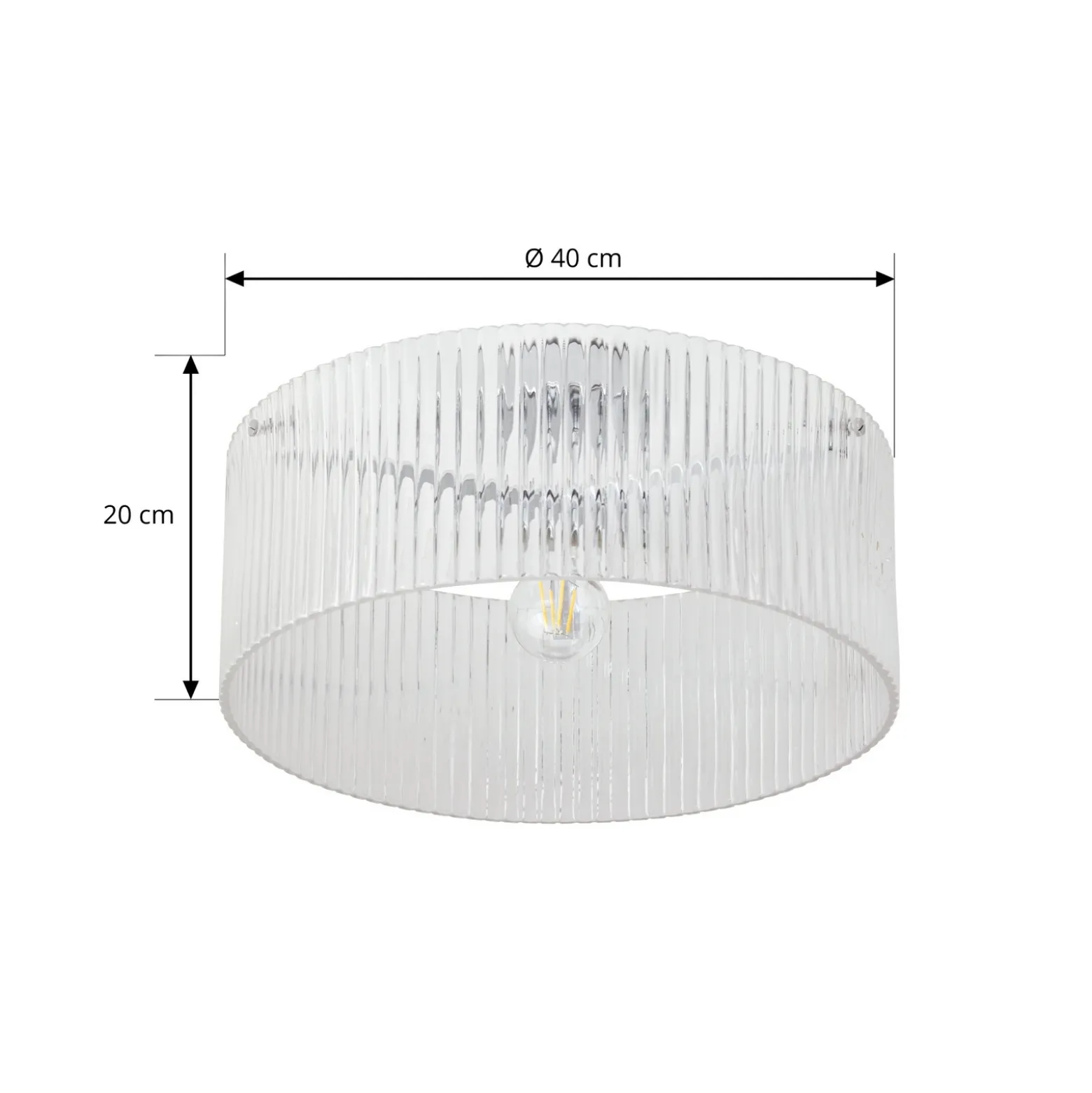 Plafón Lucande Meritt, cromada/transparente, Ø 40 cm, cristal