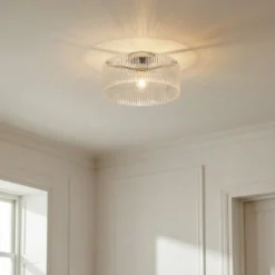 Plafón Lucande Meritt, cromada/transparente, Ø 40 cm, cristal