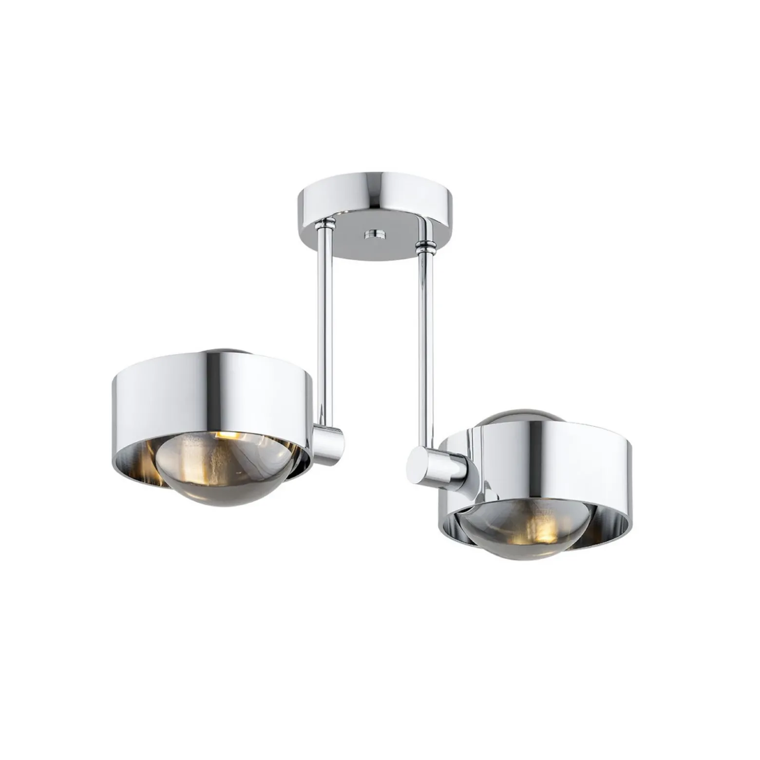 Plafón Mado, acero cromado, cristal ahumado, 2 luces