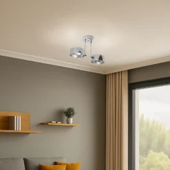 Plafón Mado, acero cromado, cristal ahumado, 2 luces