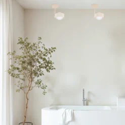 Plafón Mado, beige, 1 luz, altura 21 cm, acero/vidrio