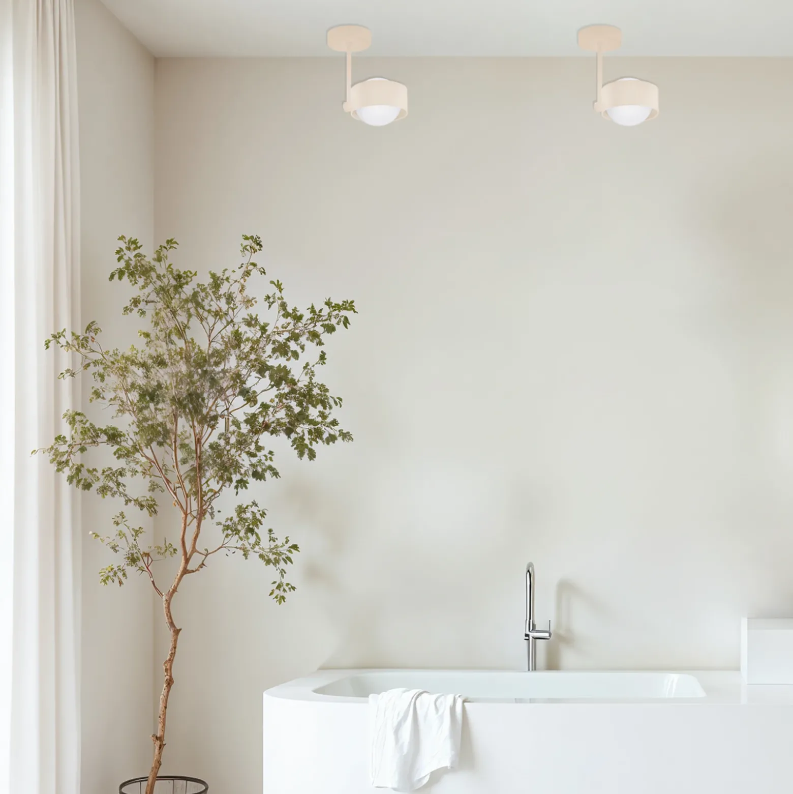Plafón Mado, beige, 1 luz, altura 21 cm, acero/vidrio