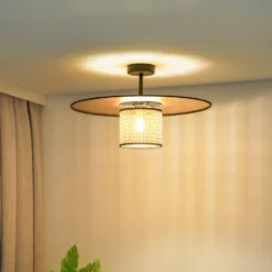 Plafón Manila, color dorado, ratán, Ø 50 cm