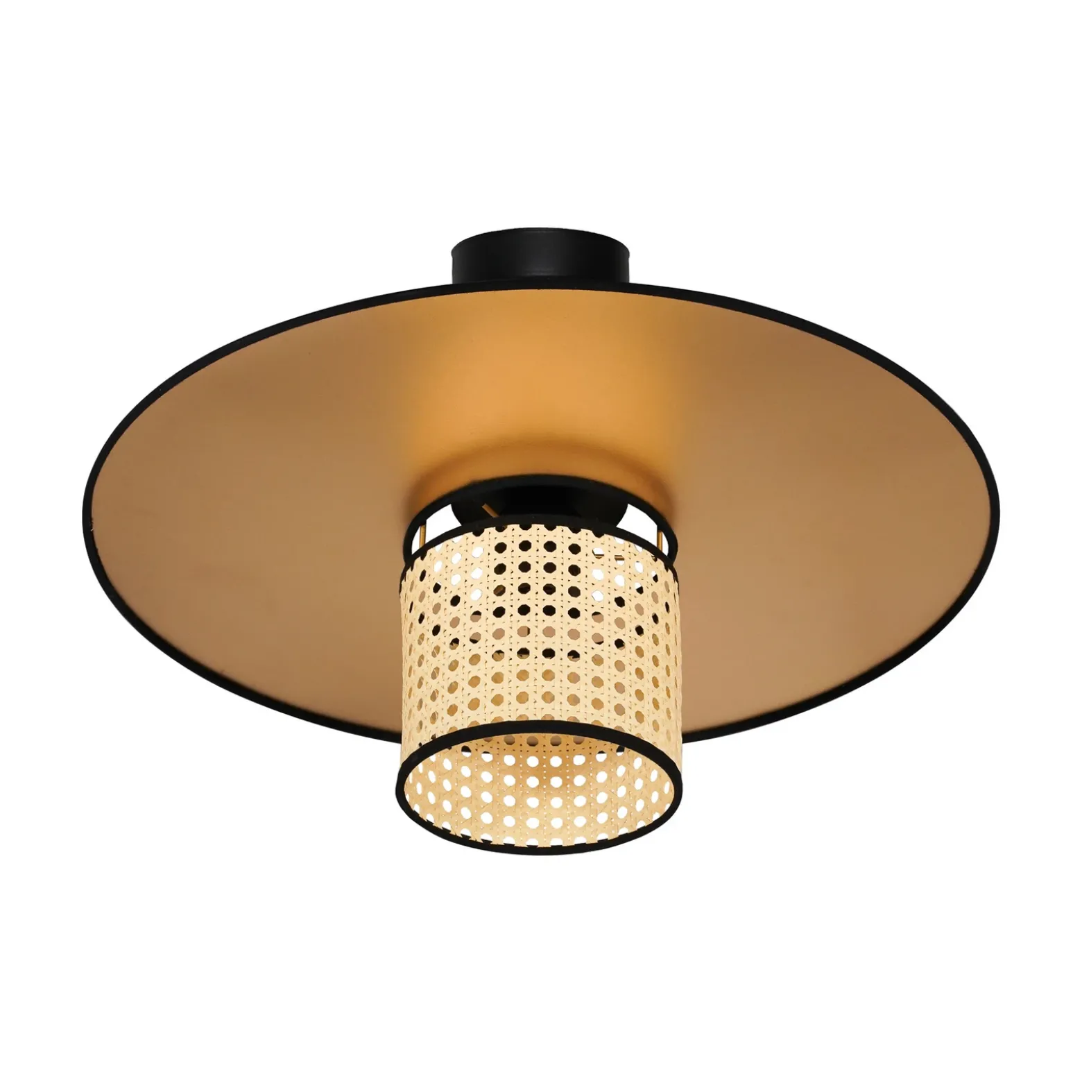 Plafón Manila, color dorado, ratán, Ø 50 cm