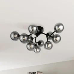 Plafón Maytoni Dallas, cristal negro/gris humo 12 luces