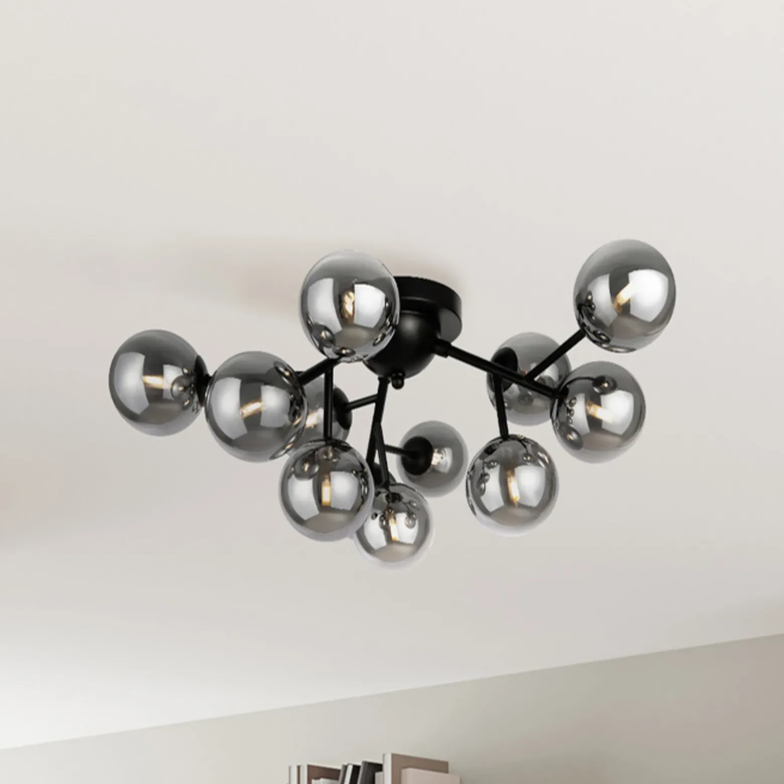 Plafón Maytoni Dallas, cristal negro/gris humo 12 luces