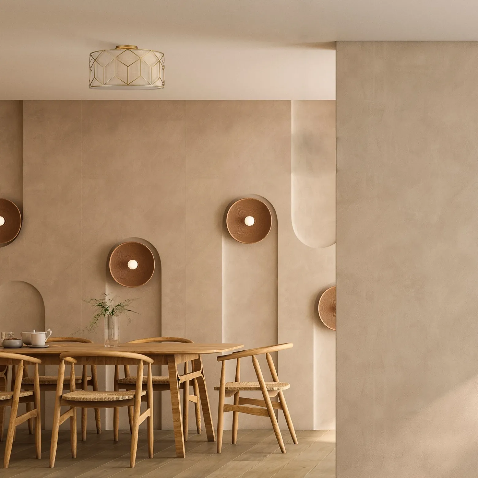 Plafón Maytoni Messina, Ø 43 cm, beige, lino