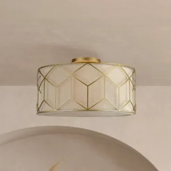 Plafón Maytoni Messina, Ø 43 cm, beige, lino