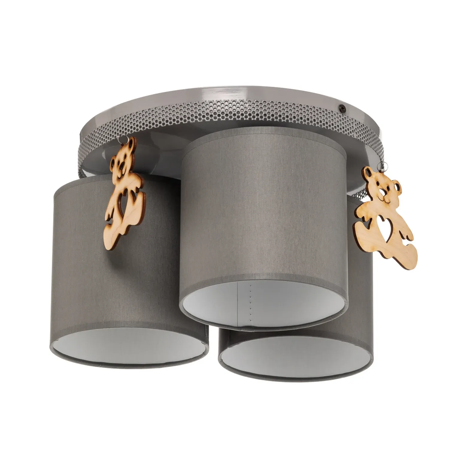 Plafón Mis, gris con oso de madera, 3 luces