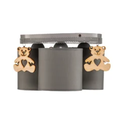 Plafón Mis, gris con oso de madera, 3 luces