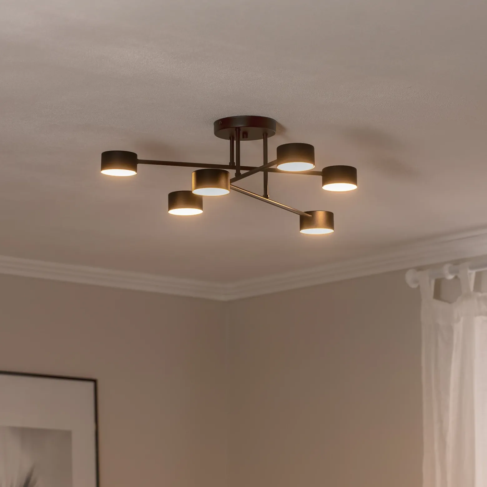 Plafón Modus 6, acero, 6 luces, GX53, negro