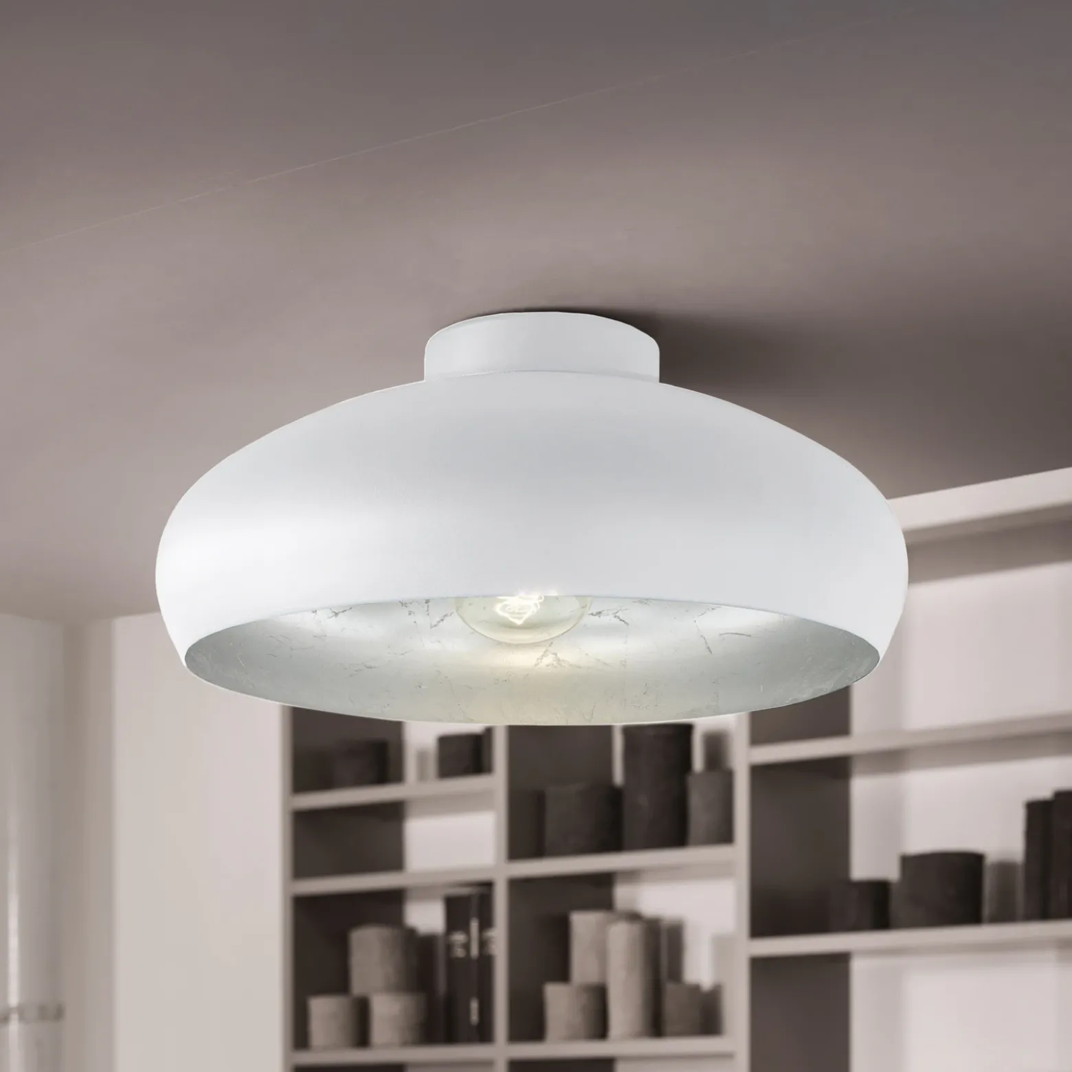 Plafón Mogano de metal, Ø40cm, blanco