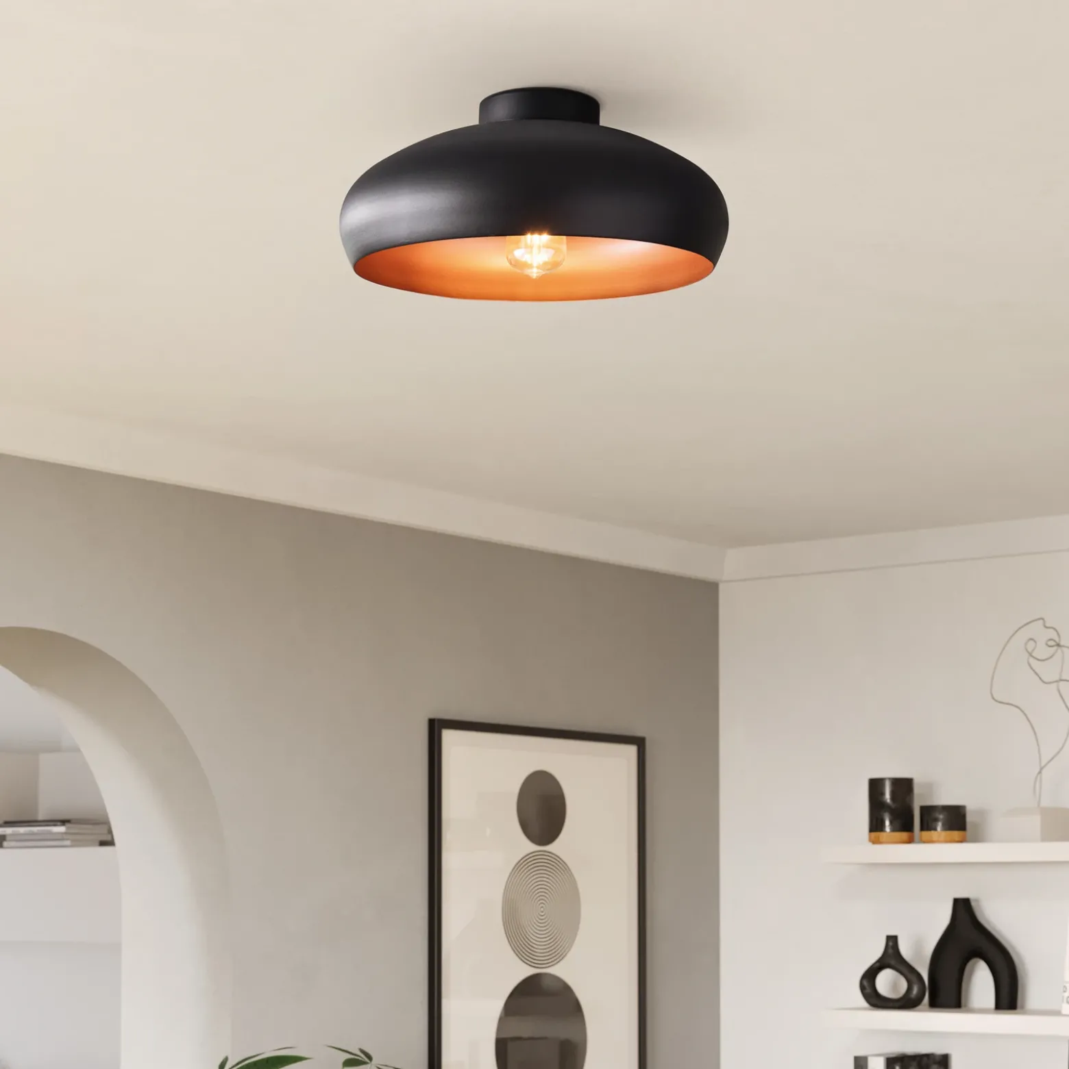Plafón Mogano de metal, Ø40cm, negro