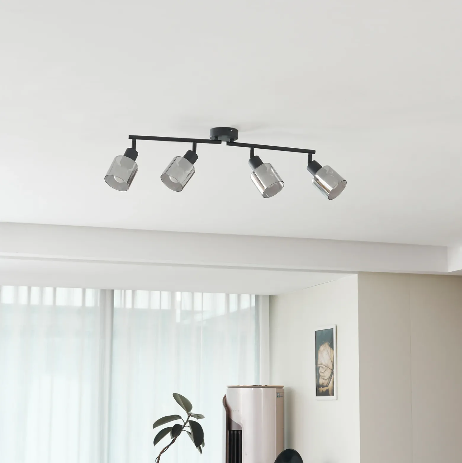 Plafón Netty de Lindby, 4 luces, gris, cristal