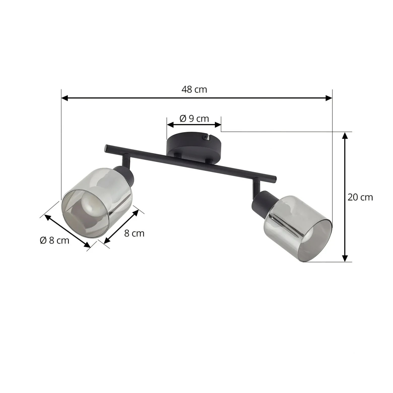 Plafón Netty de Lindby, 4 luces, gris, cristal