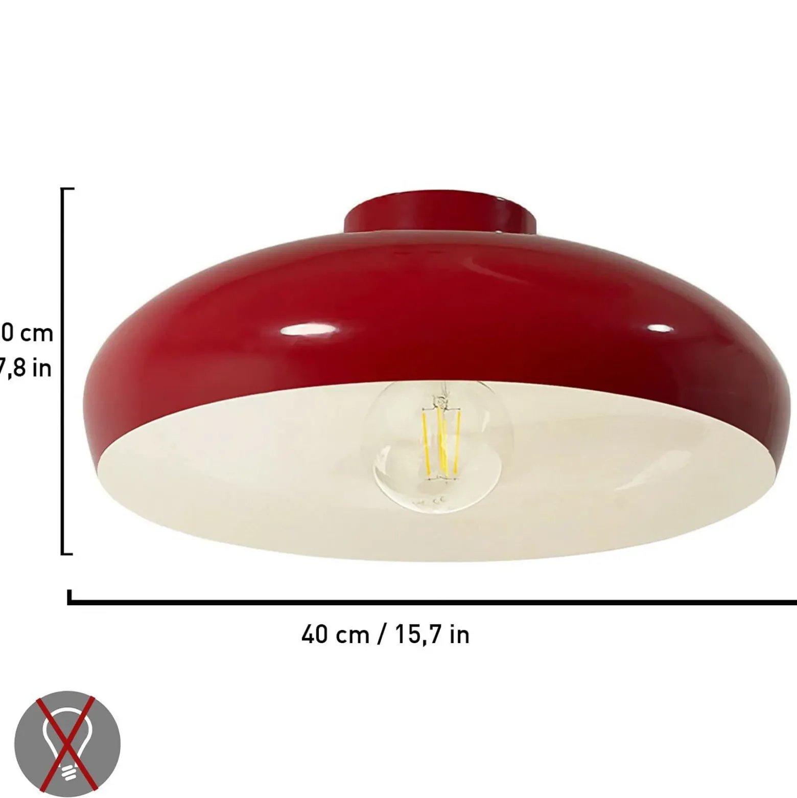 Plafón Olli, Ø 40 cm, rojo/blanco, metal, E27
