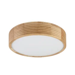 Plafón Oro, madera de roble/cristal, Ø 38 cm, E27