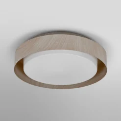 Plafón OSRAM ORBIS MADRID, madera, Ø 29 cm, metal/vidrio