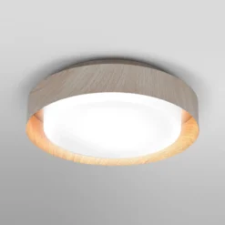 Plafón OSRAM ORBIS MADRID, madera, Ø 29 cm, metal/vidrio