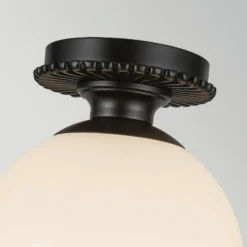 Plafón Otis, negro/ópal, Ø 20 cm, cristal, IP44, E27