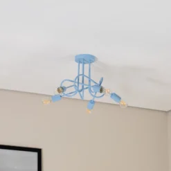 Plafón Oxford, azul claro, Ø 47 cm, metal, 5 luces