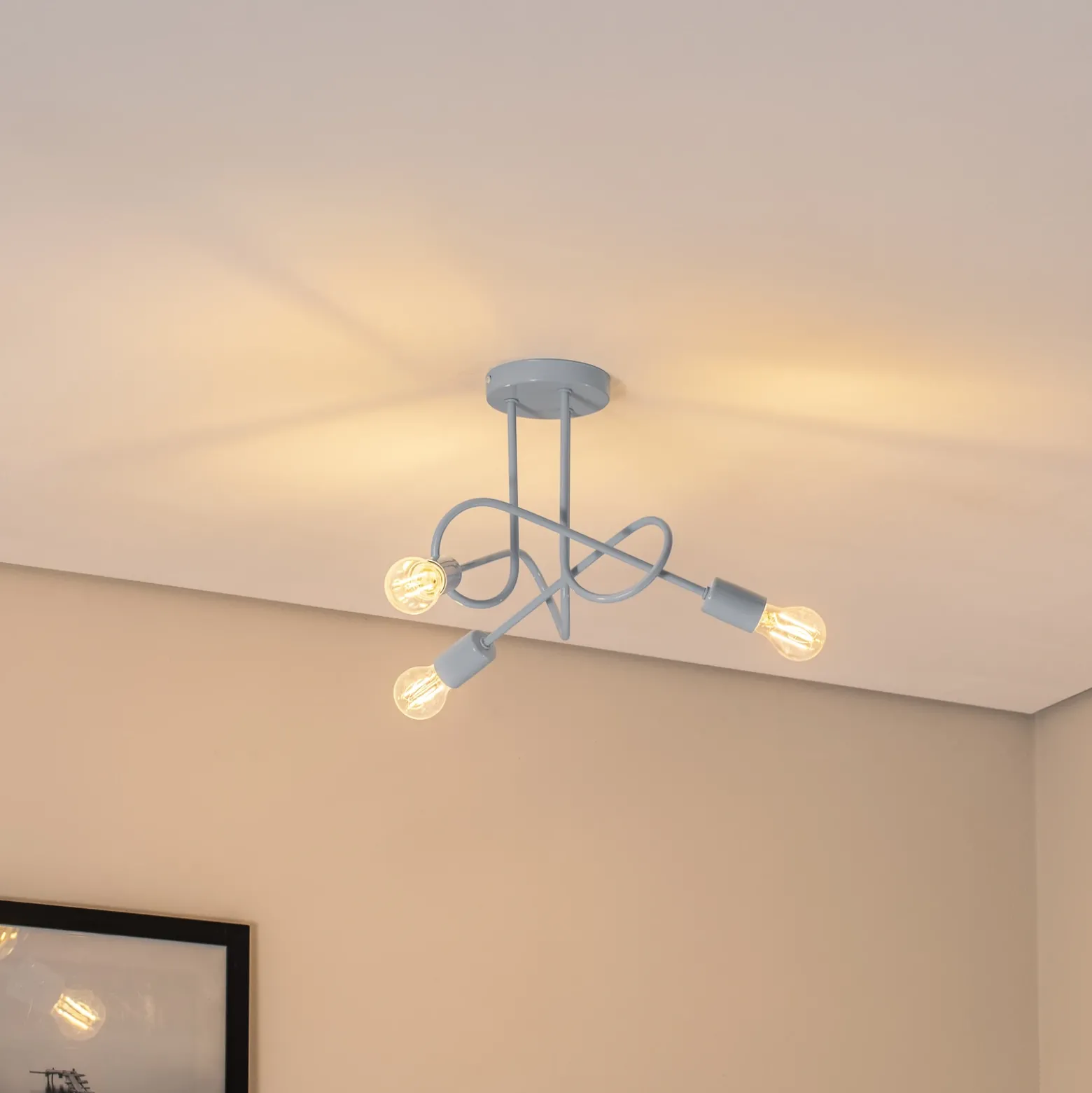 Plafón Oxford, Ø 44 cm, azul claro, metal, 3 luces