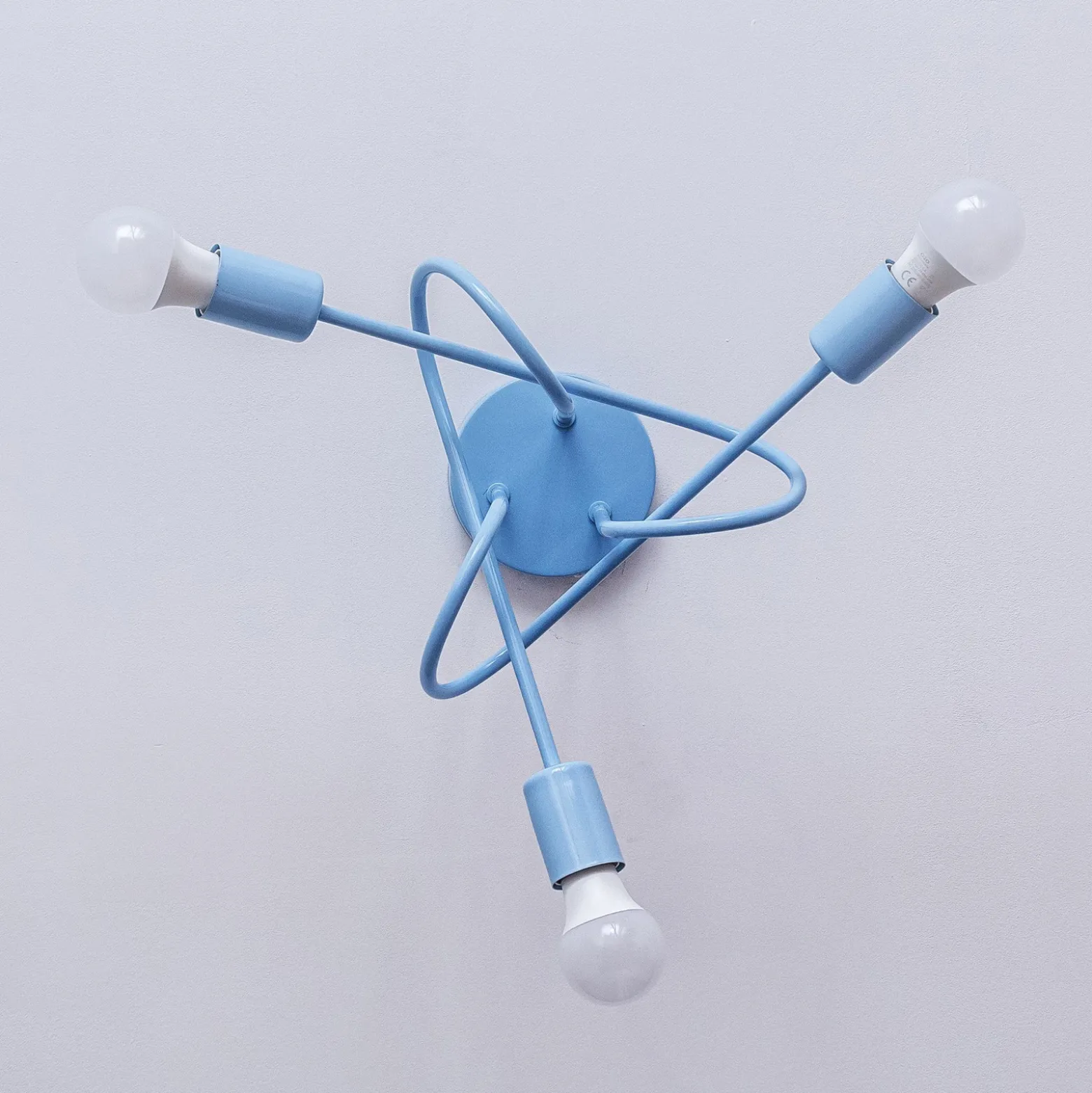 Plafón Oxford, Ø 44 cm, azul claro, metal, 3 luces