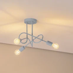 Plafón Oxford, Ø 44 cm, azul claro, metal, 3 luces