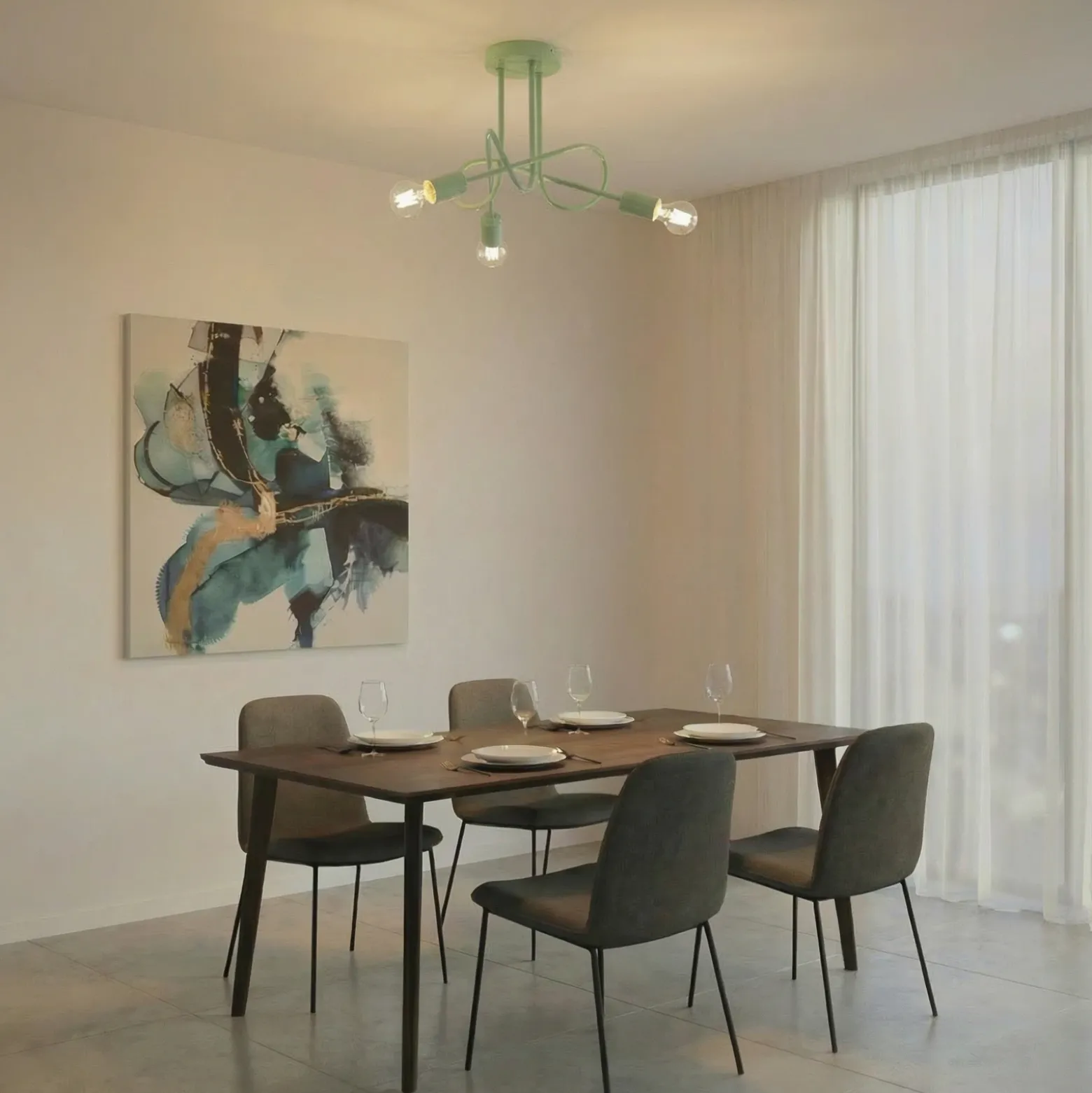 Plafón Oxford, verde, metal, 3 luces, E27