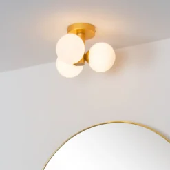 Plafón para baño Trudy, 3 luces, oro mate/opalino