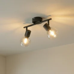 Plafón Pendura de Lindby, 2 luces, negro, cristal