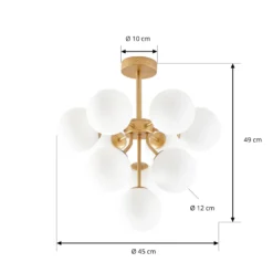 Plafón Peyton de Lucande, de 10 luces, dorado/blanco, cristal