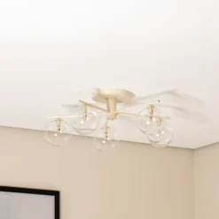 Plafón Prato, crema/transparente, cristal, 5 luces