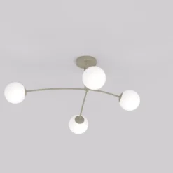 Plafón Pregos, beige, Ø 60 cm, 4 luces, metal/cristal