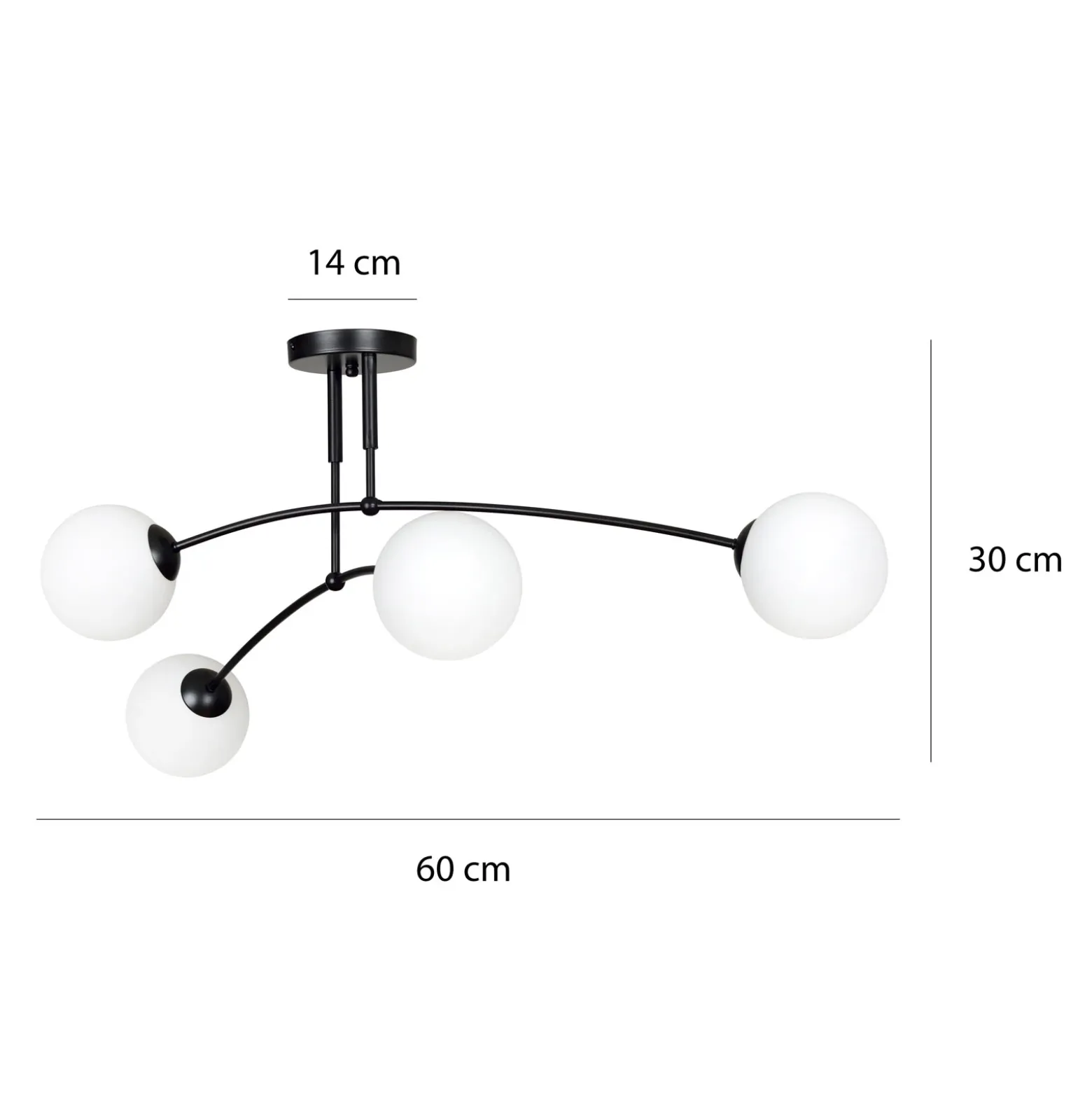 Plafón Pregos 4 en negro, 4 luces